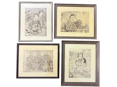 A Group of Four Willy Seiler Etchings, Japanese Subjects