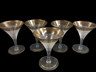 1940s Derby Shelton Gold Band Cocktail Glasses