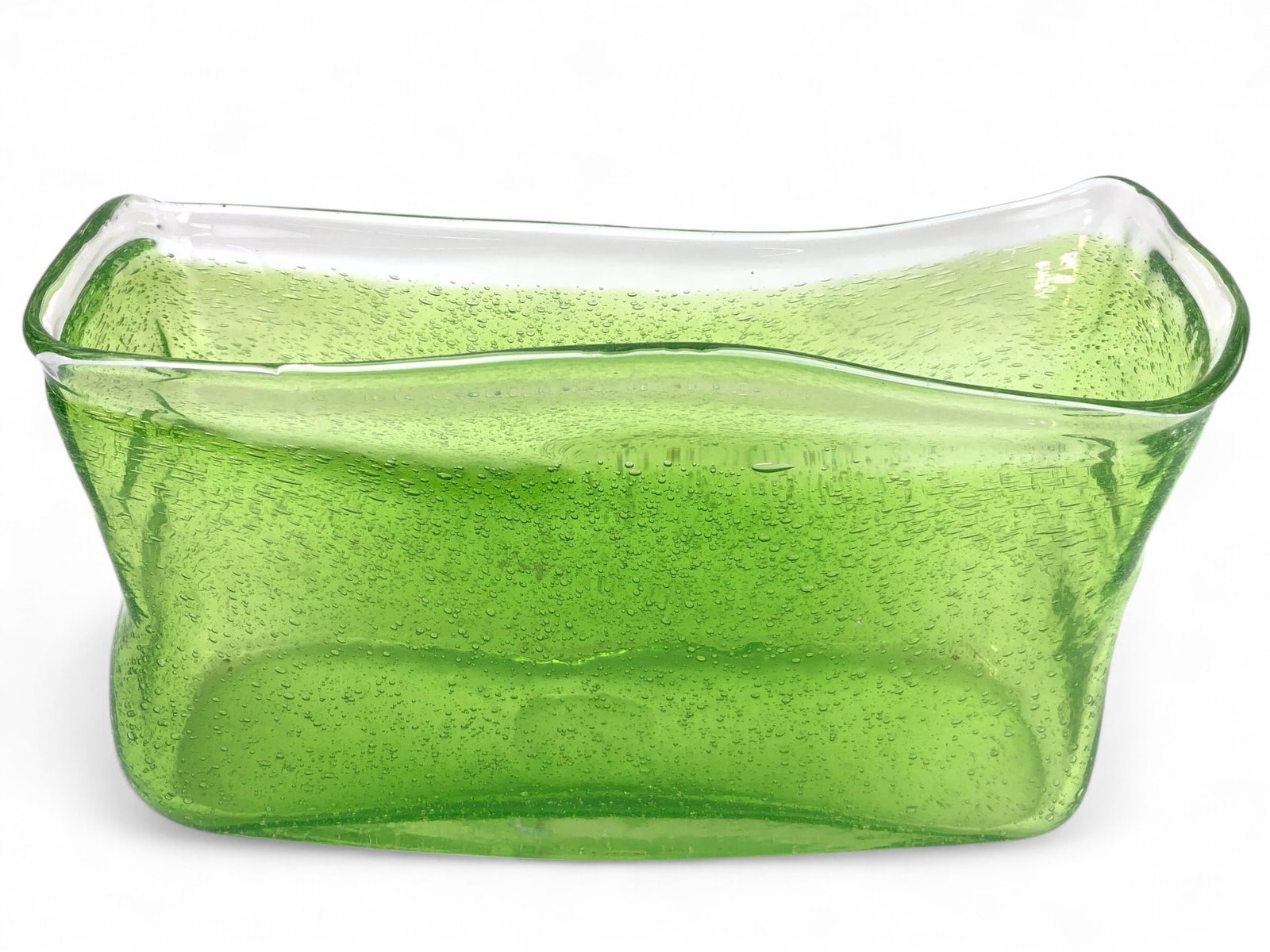 Amici Hand Blown Green Bubble Art Glass Rectangular Vase, Made in Italy (1 of 8)