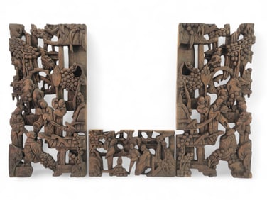 (3) Asian Wood Carved Panels