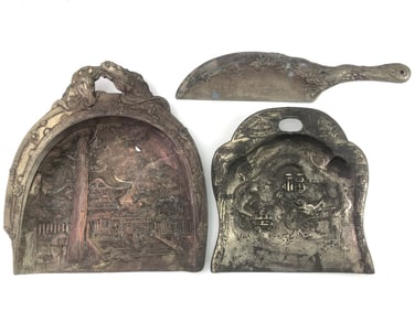 Vintage Japanese Relief Metal Crumber Sets