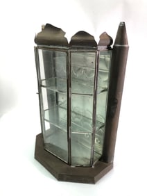 Vintage Mexican Tin and Glass Curio Cabinet, Wall-Mountable