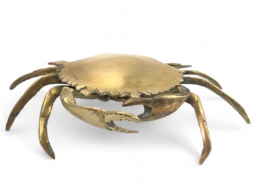 Vtg Brass Crab Ashtray With Hinged Lid
