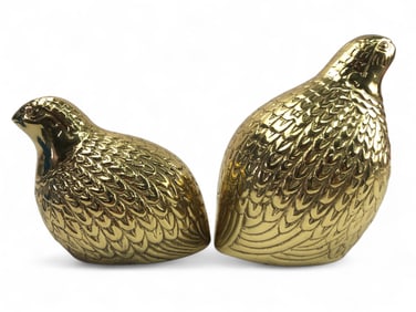 A Pair of Mid-20th Century Brass Quail Figurines