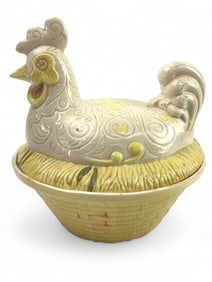 MCM Signed Ceramic Hen On Nest Dish