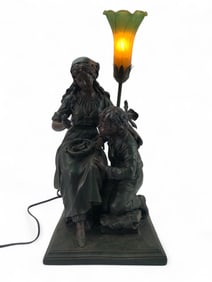 rt Nouveau Figural Patinated Metal Table Lamp