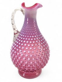 Vtg Fenton Cranberry Hobnail Glass Decanter