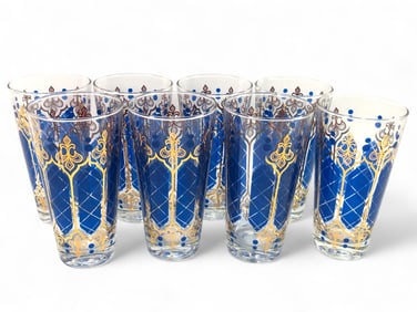 MCM Anchor Hocking Royal Blue & Gold Tumblers