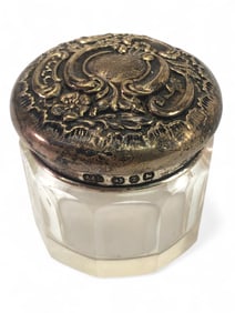 English Late Victorian Sterling Silver and Crystal Dresser Jar, L&S, Birmingham 1899
