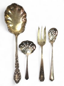 Group of Four Sterling Silver Serving Utensils, Two Patented 1903, Edwardian/Early Art Nouveau Style