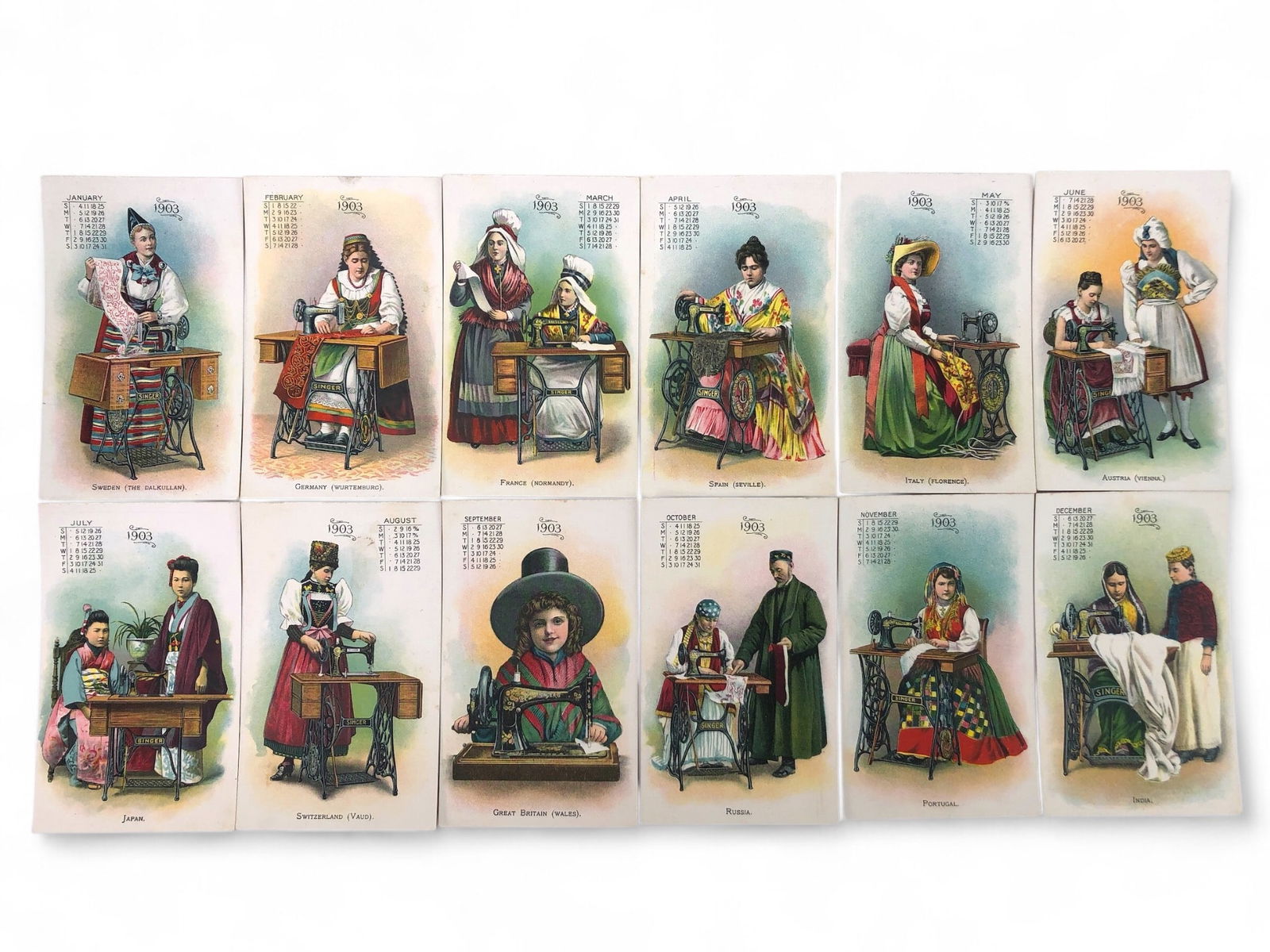 1903 Singer Calendar Trade Cards Set Of 12 (1 of 9)