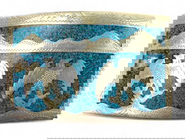 Mexican Silver And Turquoise Belt Buckle