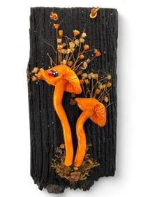 Vtg Handmade Rustic Wood & Dried Flower Mushroom Art