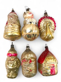 6 Rare German Mercury Glass Ornaments