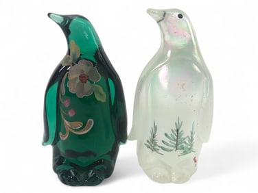 2 Fenton Glass Handpainted Penguins