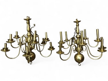 2 Dutch Style Brass Candelabra Hanging Chandeliers