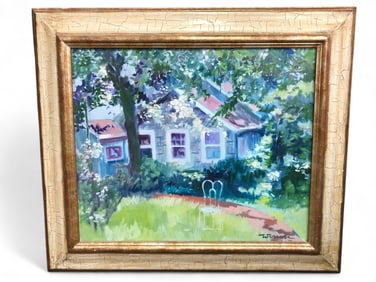 Signed Albert Werner White Chair Oil Painting