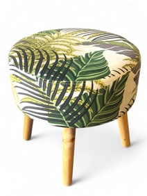 Tropical Print Stool Ottoman With Wooden Legs