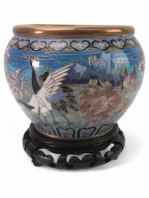 Vtg Cloisonne Enamel Vase With Stand