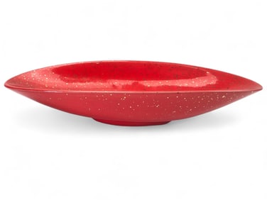 Vtg Red & Gold Flecked Ceramic Oval Bowl