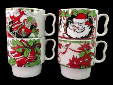 Rare Stackable Christmas Mugs Made In Japan