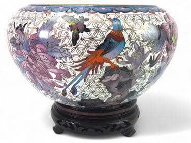 Vtg Cloisonne Enamel And Brass Bowl With Stand