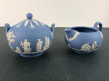 Wedgwood Blue Jasperware Creamer And Sugar Set