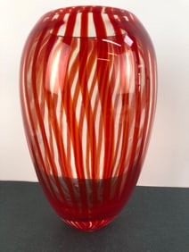 Vintage Murano Style Hand Blown Ribbon Vase