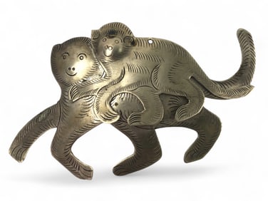 Sterling Monkey And Baby Brooch Pin