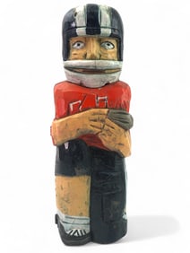 Vtg Hand Carved Red Grange Football Bottle Holder