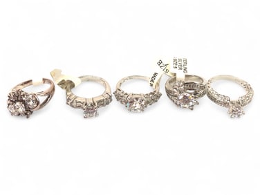 5 Sterling Silver Rings With Cubic Zirconia