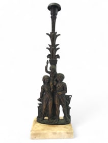 Antique Victorian Bronze And Marble Candlestick