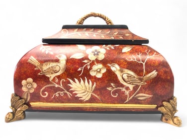 Ceramic Lidded Tea Chest With Bird Design