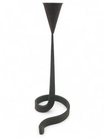 Antique Brutalist Iron Scroll Cone Candle Holder