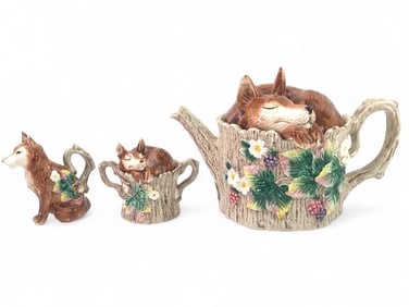 Rare Fitz & Floyd 1990 Sleeping Fox Tea Set