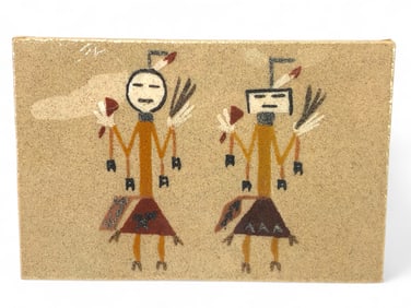 Vtg Sealed Navajo Sand Painting On Pressed Wood