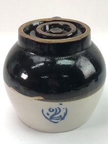 Antique Stoneware Bean Pot With Lid And Handle