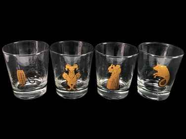 (4) RARE Anchor Hocking 22k Gold Zodiac Glasses