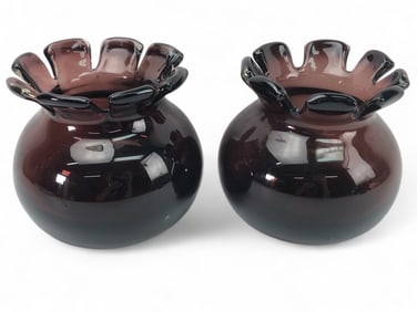 Handblown Cranberry Art Glass Vases