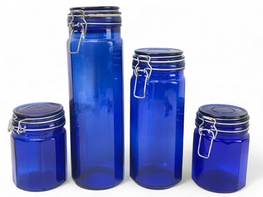 4 Cobalt Blue Glass Canisters
