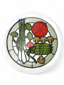 1970s Glass Serving Tray With Vegetable Motif