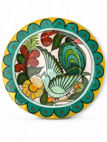 Vtg Signed Mexican Folk Art Ceramic Wall Plate