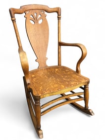 Vtg Art Nouveau Oak Balloon Back Rocking Chair