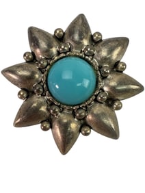 Gerard Yosca Sunburst Pin With Turquoise Center