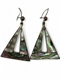 Mexican Sterling Abalone Triangle Earrings