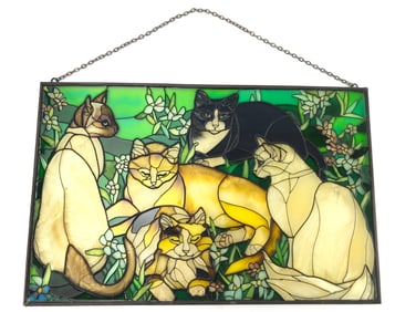 Joan Baker Designs Stained Glass Cat Panel