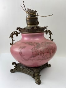 Pink Glass Oil Lamp With Griffin Design