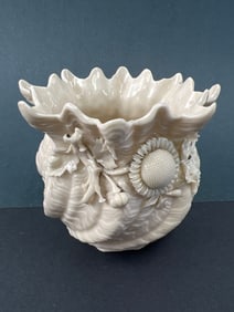 Belleek 2nd Mark Shell Vase With Embossed Flowers