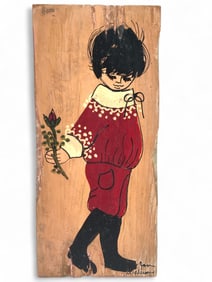 1960s Jan McPherson Rustic Folk Art Portrait