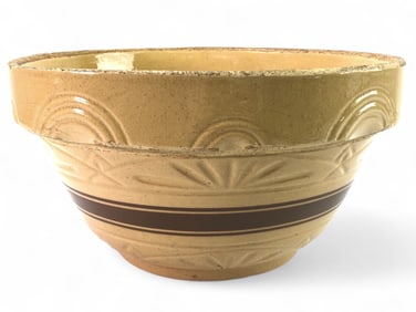 Rare XL Yellow Ware Brown Stripe Mixing Bowl